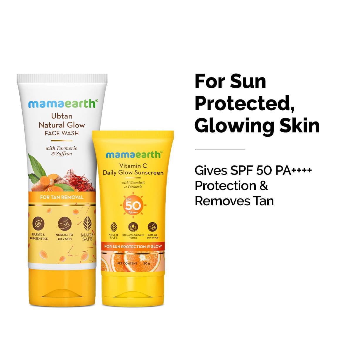 Mamaearth Vitamin C Sunscreen & Ubtan Face Wash Combo for Tan Removal & Glowing Skin