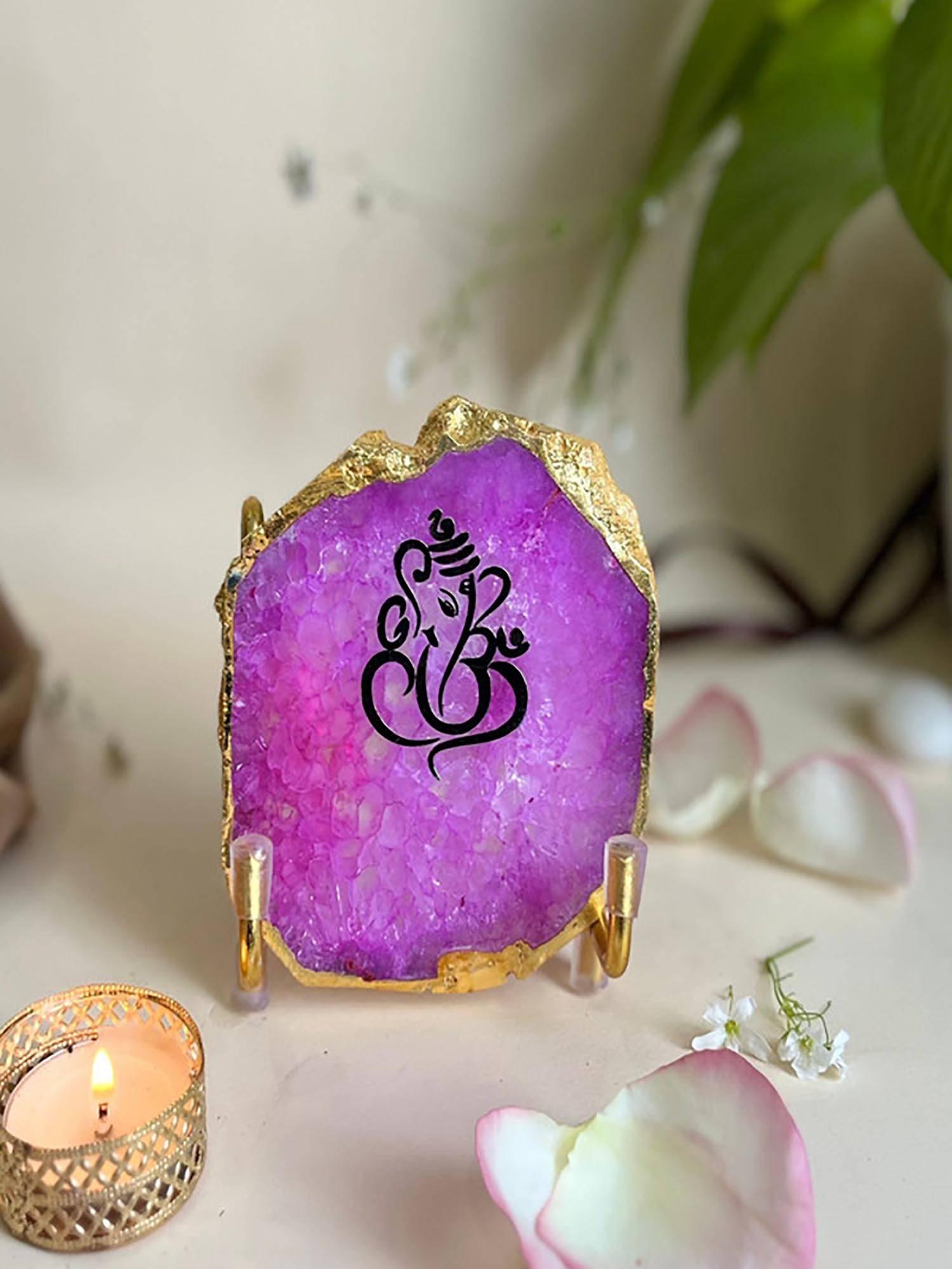 Homearte Ganesh Ji Agate Metal Stand Religious Showpiece-Pink