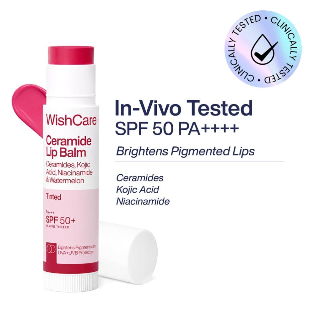 WishCare Tinted Ceramide Lip Balm for Dark Pigmented Lips with SPF50 PA+++ Heals Dry & Chapped Lips