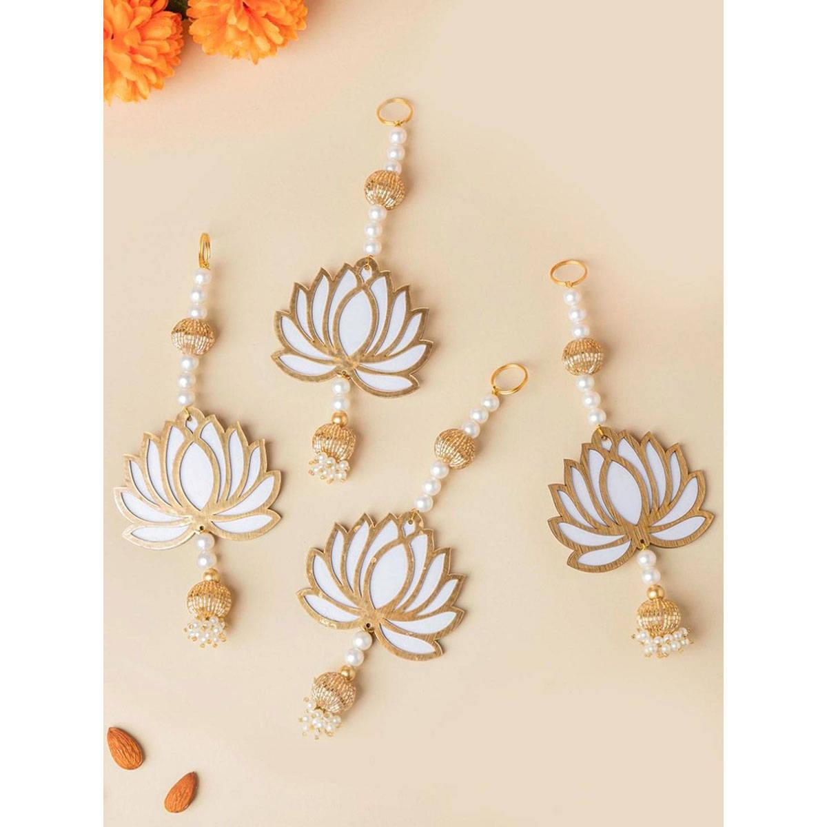 Nestasia Set of 4 White & Golden Lotus Wall Hanging