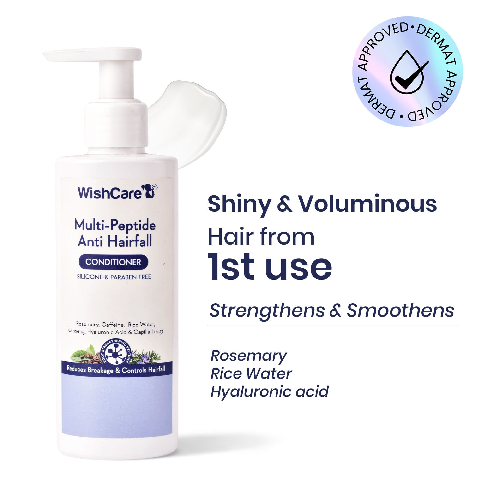 WishCare Multi Peptide Anti Hairfall Conditioner with Rosemary - Controls Hairfall - Adds Shine