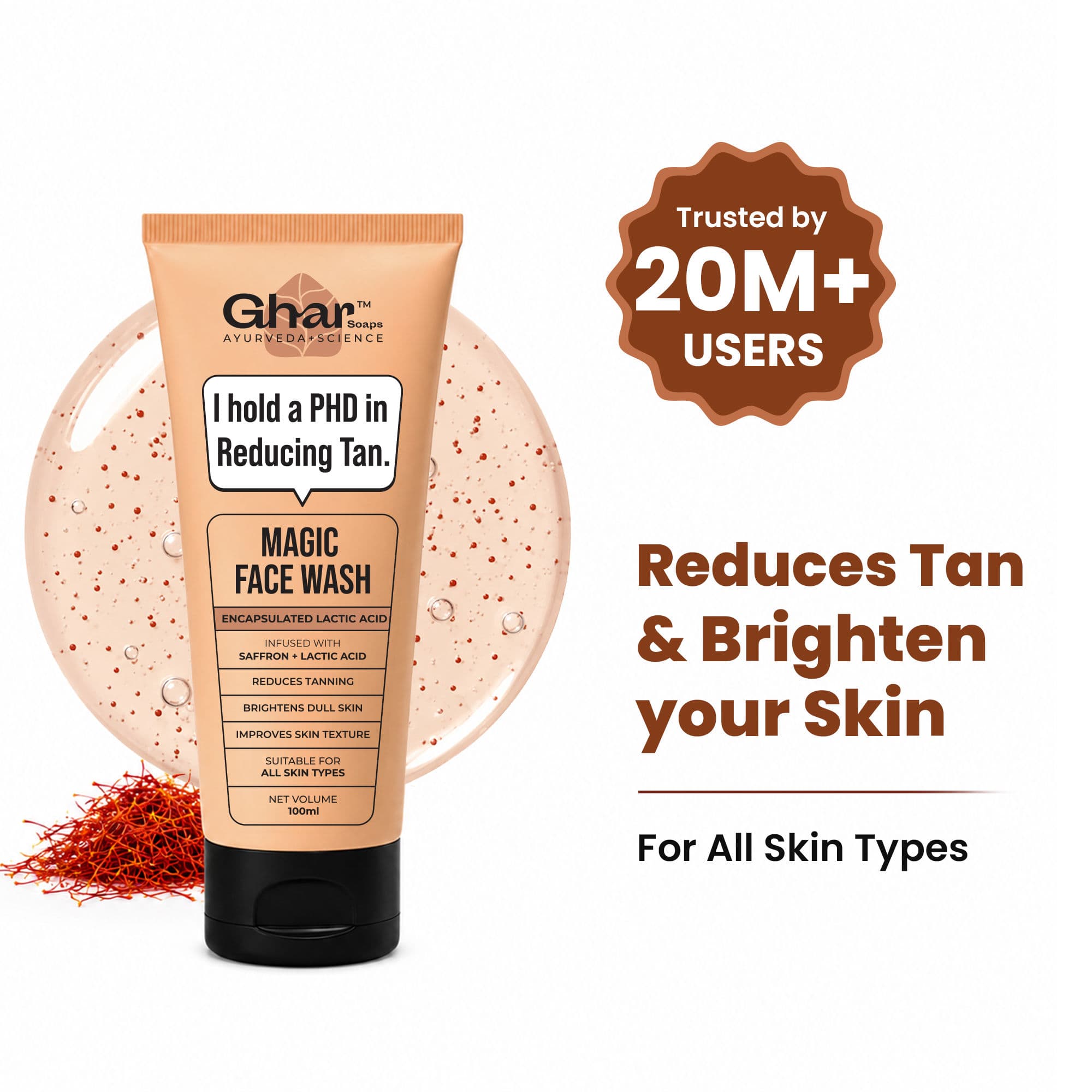 Ghar Soaps Magic Face Wash | For reducing tan | With Saffron | For all skin types - Pack of 1