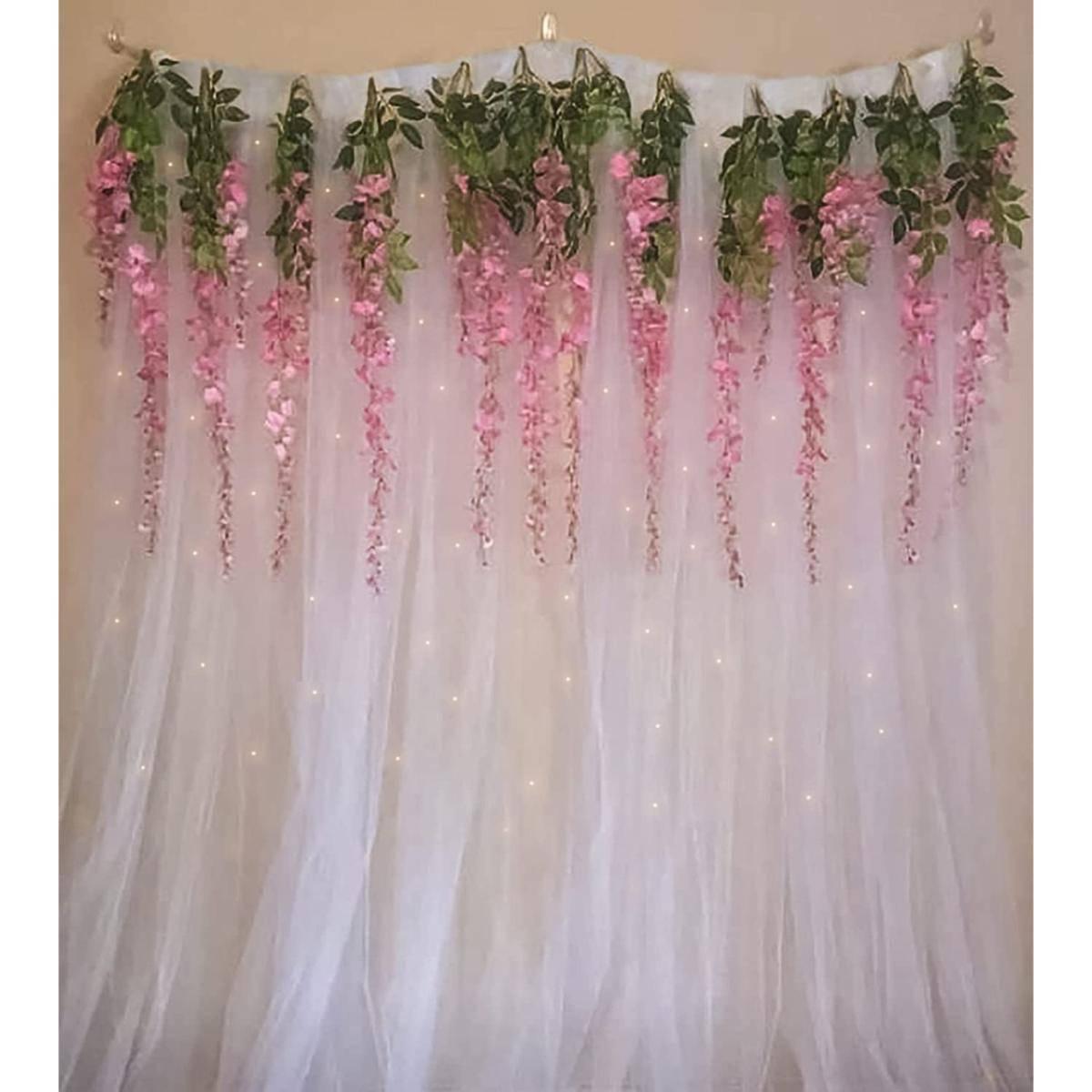 Special You Ganesh Chaturthi Decoration Setup With Curtain & Pink Wisteria-12Pcs