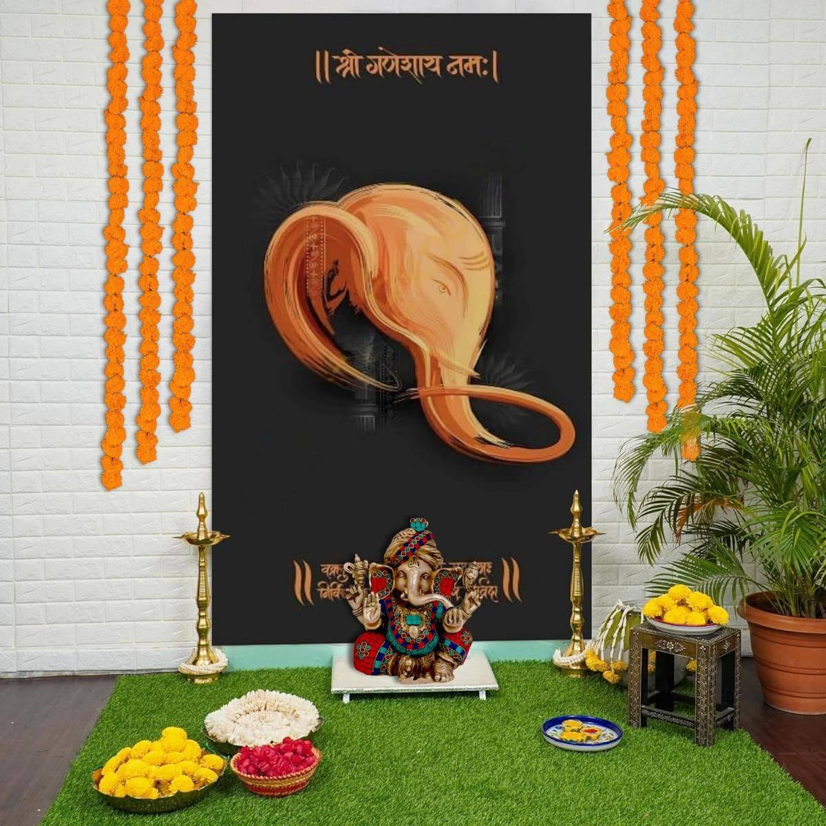 Special You Ganesh Chaturthi Setup For Home With Backdrop &Marigold-7Pcs