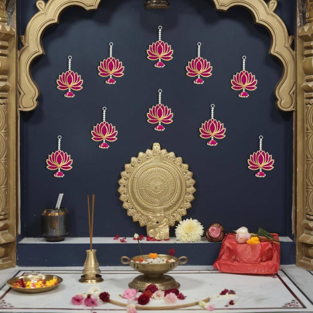 Special You Ganpati Decoration Setup For Home With Lotus Hanging-10 Pcs