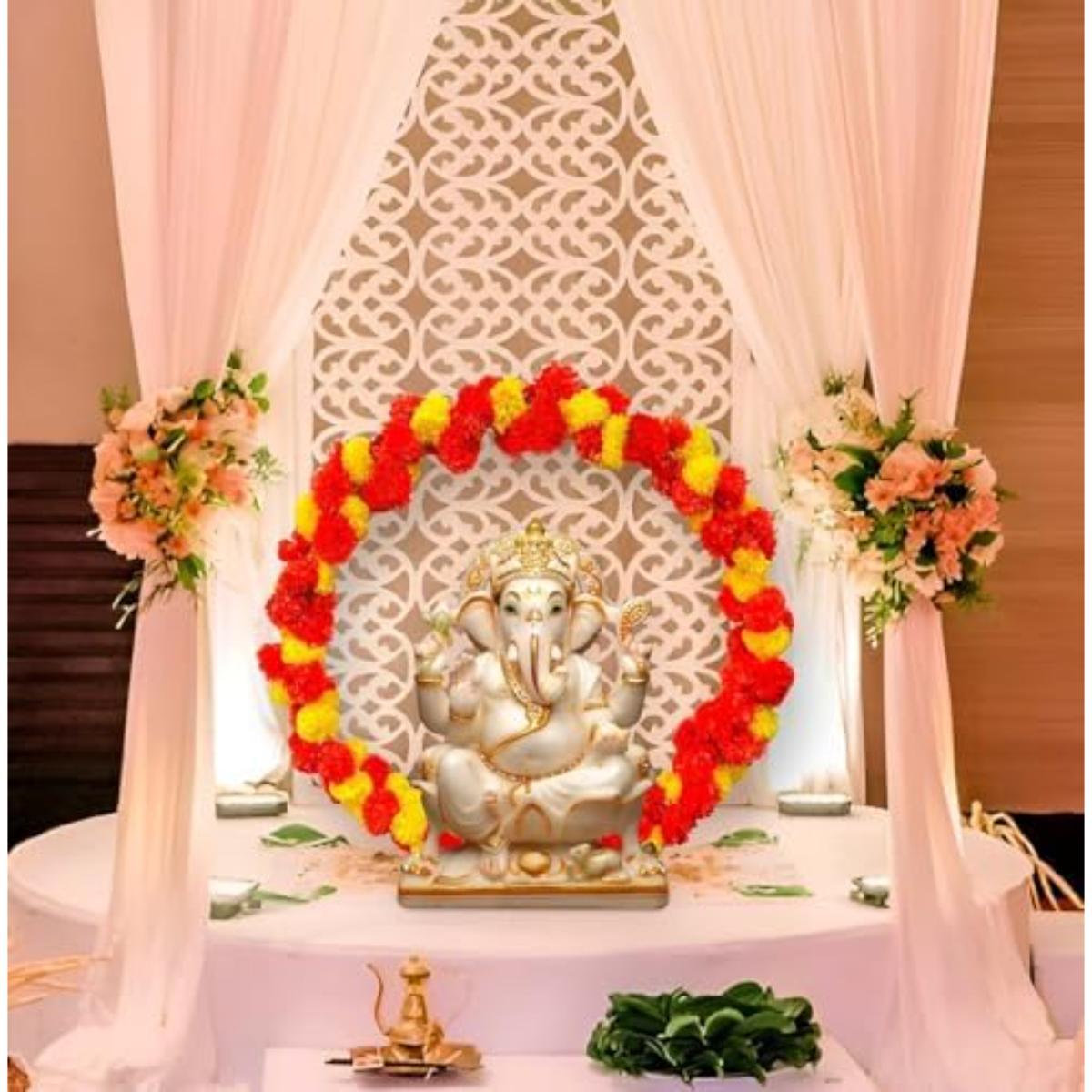 Special You Ganpati Decoration Setup For Home Pvc Backdrop Decoration Item- 9Pcs