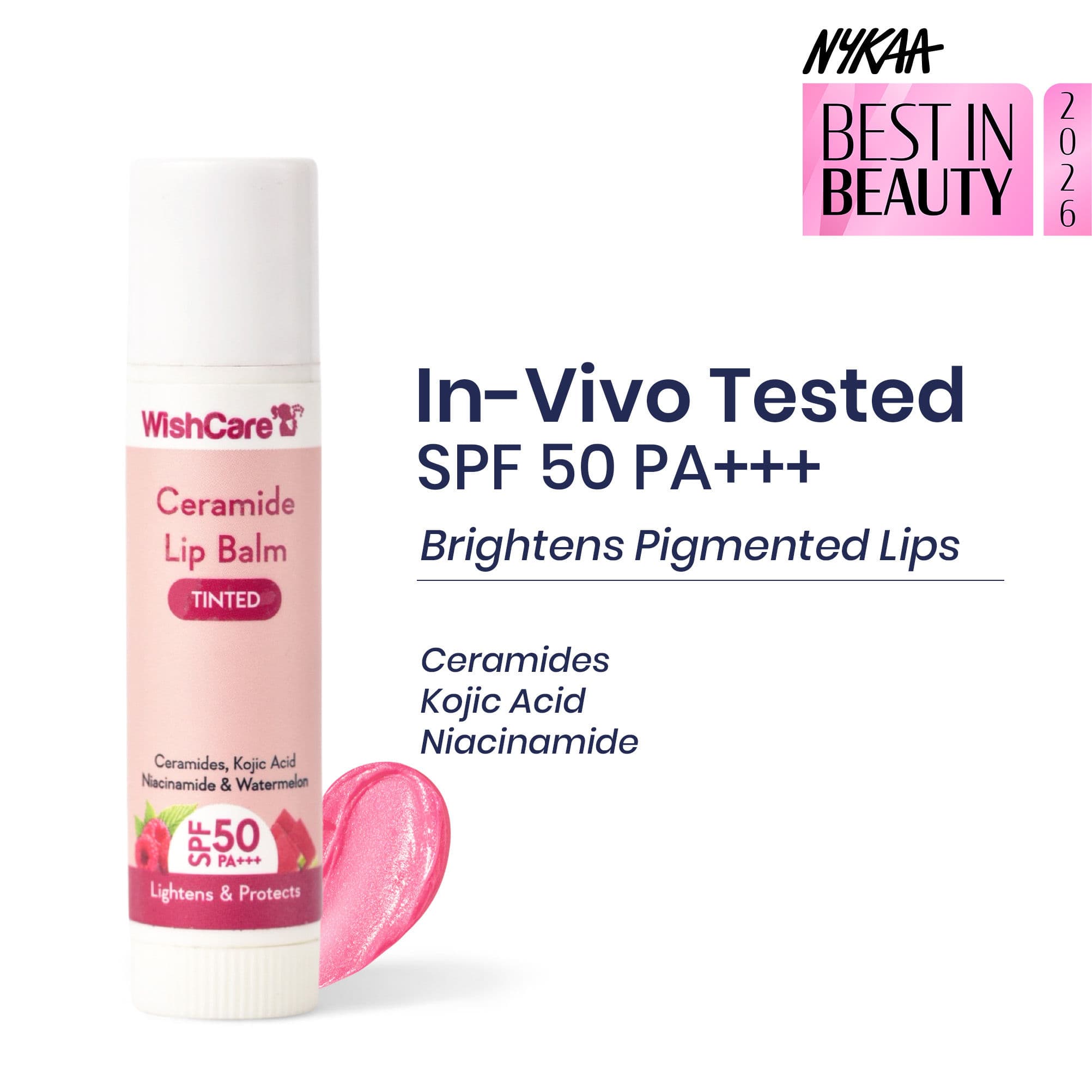 WishCare Tinted Ceramide Lip Balm for Dark Pigmented Lips with SPF50 PA+++ Heals Dry & Chapped Lips