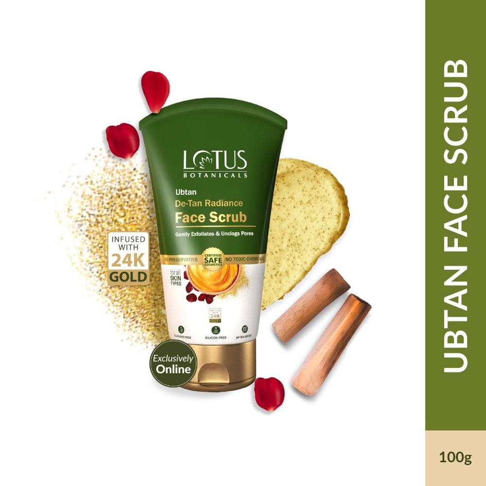 Lotus Botanicals Ubtan De-Tan Radiance Face Scrub ,Infused with 24K Gold For Gentle Exfoliation