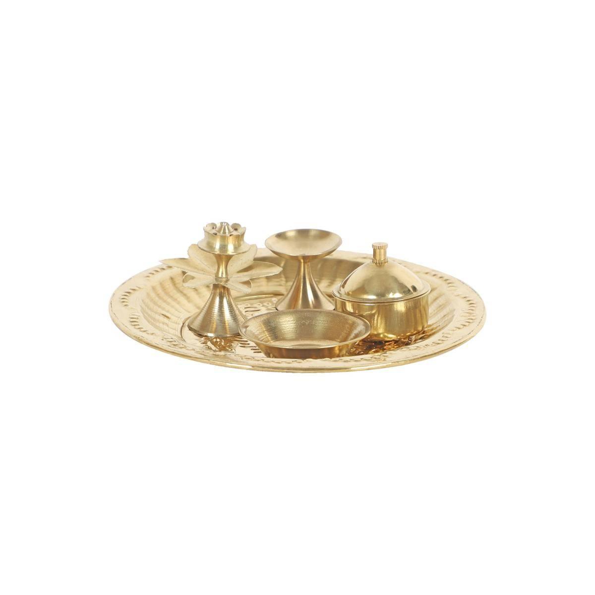 Amaya Decors Small Brass Pooja Thali Gold