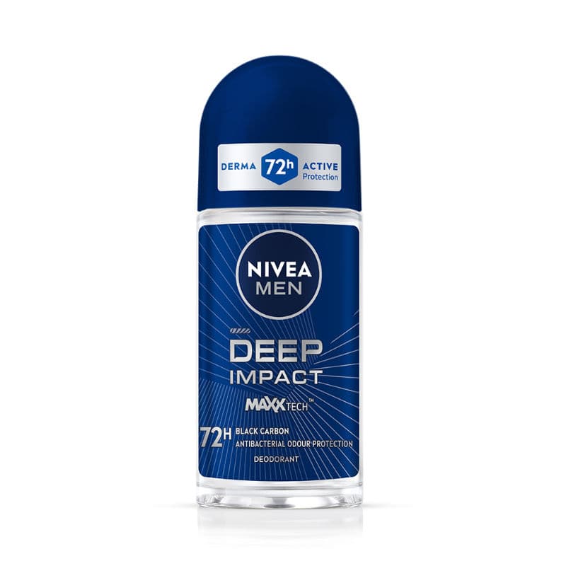 Nivea Men Deodorant Roll On Deep Impact Maxx Tech Freshness Black Carbon 72H Anti Perspirant Freshness