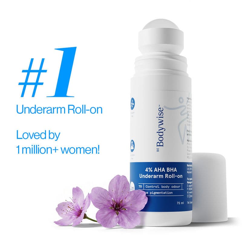 Be Bodywise 4% AHA BHA Underarm Roll On Treats Pigmentation & Odour Lactic Acid & Salicylic Acid Flora