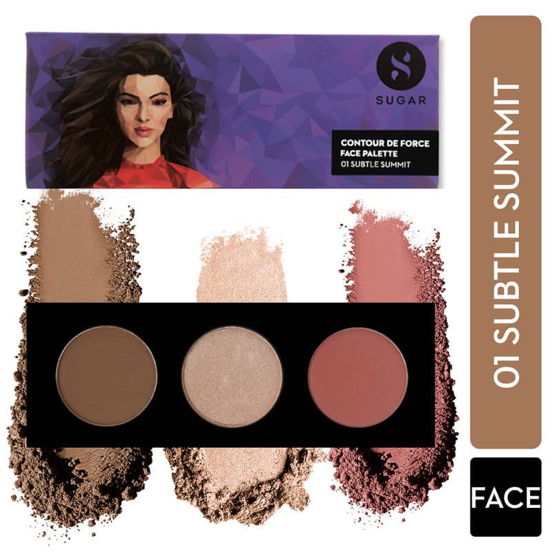 SUGAR Contour De Force Face Palette- Matte Bronzer, Highlighter & Blush - 01 Subtle Summit