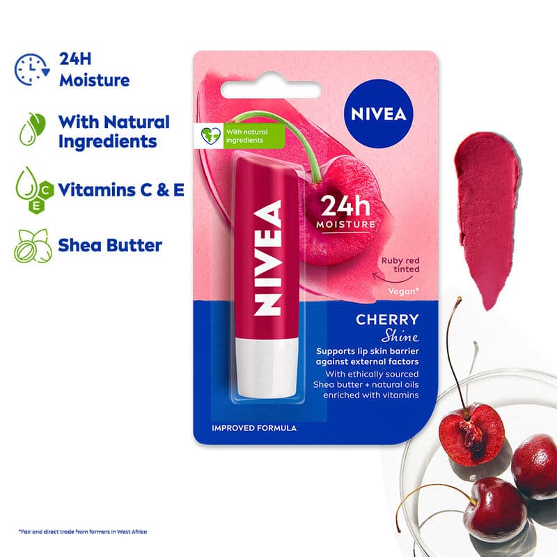 NIVEA Tinted Lip Balm With Natural Oils & 24H Melt-In Moisture Cherry Shine