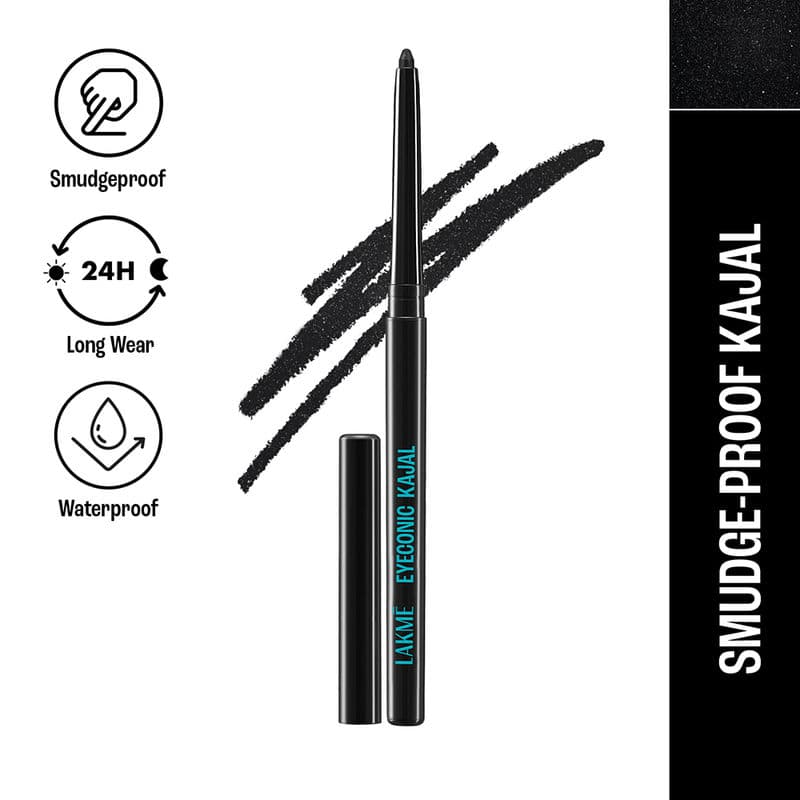 Lakme 9 to 5 Eyeconic Kajal, Waterproof, Smudgeproof, lasts 24 Hrs, Sparkling Black