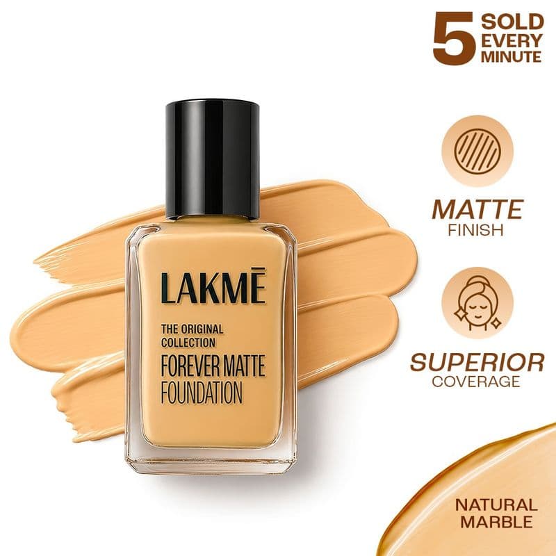 Lakme Forever Matte Foundation For Superior Coverage, Vitamin E, Lightweight & Water-Resist , Marble