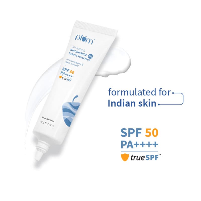 Plum 2% Niacinamide & Rice Water SPF 50 PA+++ Sunscreen - Fades Tan, For Oily To Dry Skin Type