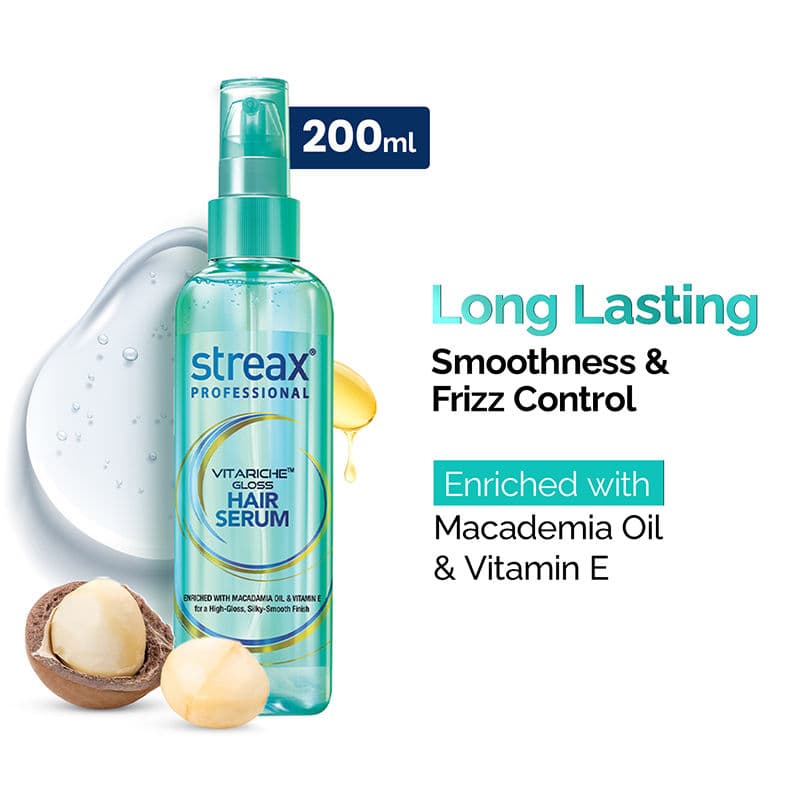 Streax Professional Vitariche Gloss Hair Serum for Frizz Control & Shine with Vitamin E