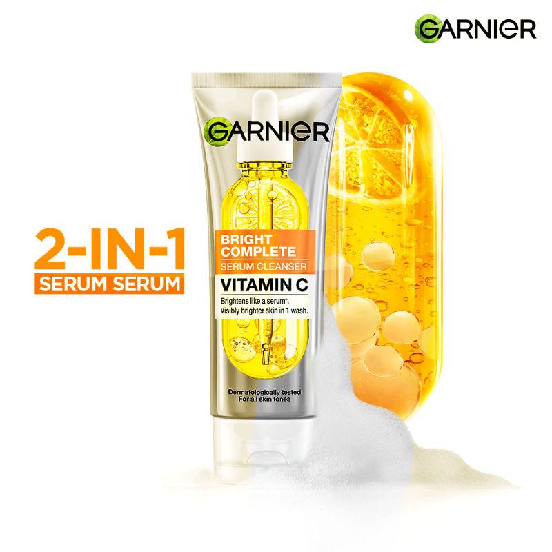 Garnier Vitamin C+ Serum Face Wash Brightening & Tan Removal Gentle Cleanser For All Skin Types