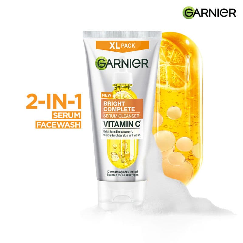 Garnier Vitamin C+ Serum Face Wash Brightening & Tan Removal Gentle Cleanser For All Skin Types
