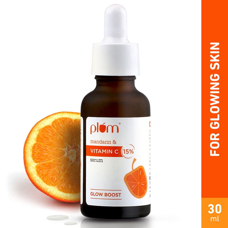 Plum Mandarin & 15% Vitamin C Glow Face Serum Dermat Tested To Fight Dark Spots & Dull Skin