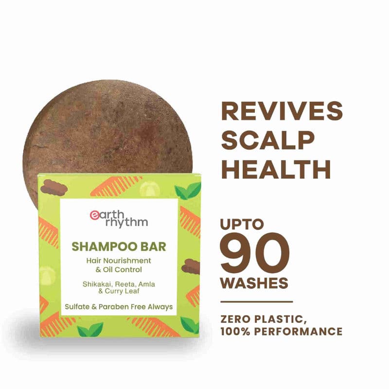 Earth Rhythm Shampoo Bar- Shikakai, Reetha, Amla, Curry Leaf, Oil Control, Nourishes Hair, Cardboard