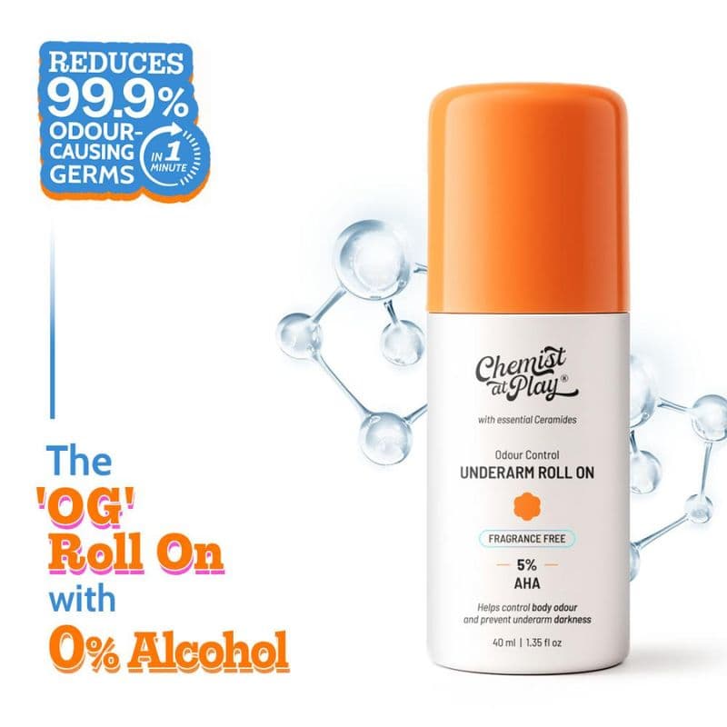 Chemist at Play 5% AHA Underarm Roll On, Vitamin C & Lactic Acid Treat Pigmentation - Fragrance Free