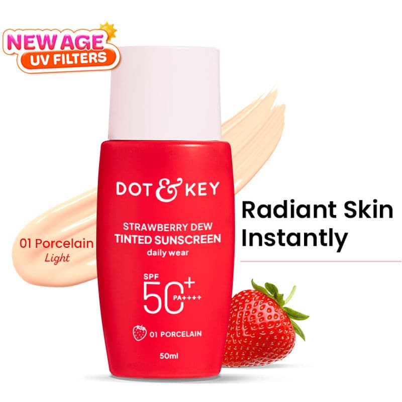 Dot & Key Strawberry Dew Tinted Sunscreen In-Vivo Tested SPF 50+ PA++++ for Daily Wear -01 Porcelain