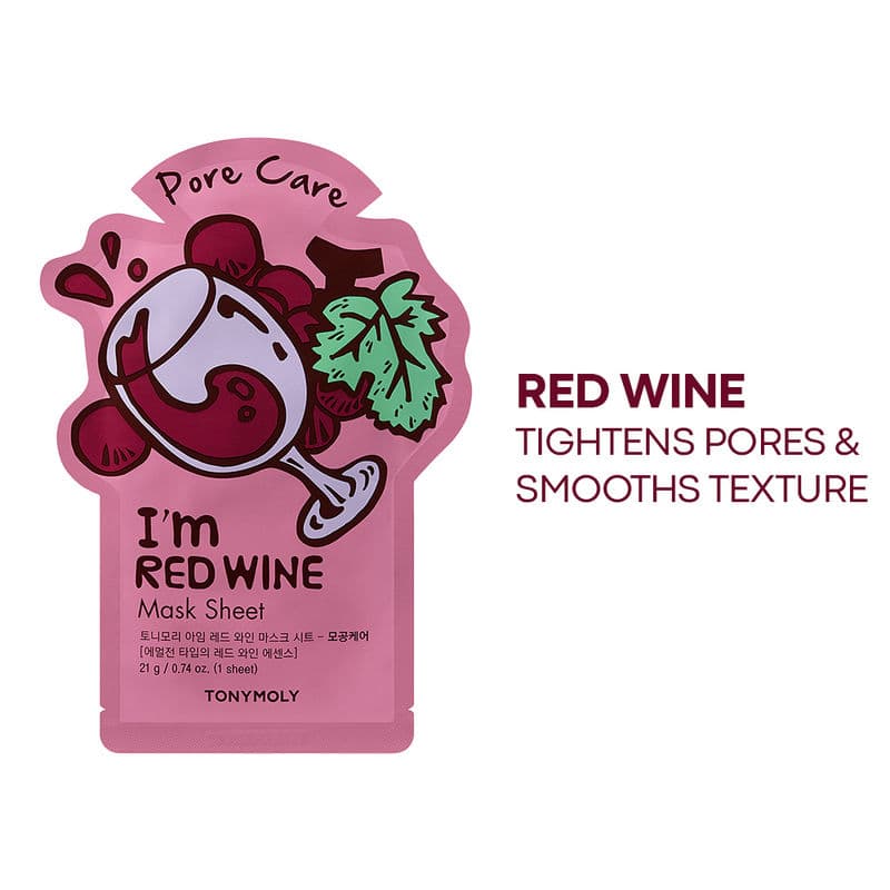 TONYMOLY Korean I'm Red Wine Face Sheet Mask for Pore Care & Brighter, Youthful Complexion