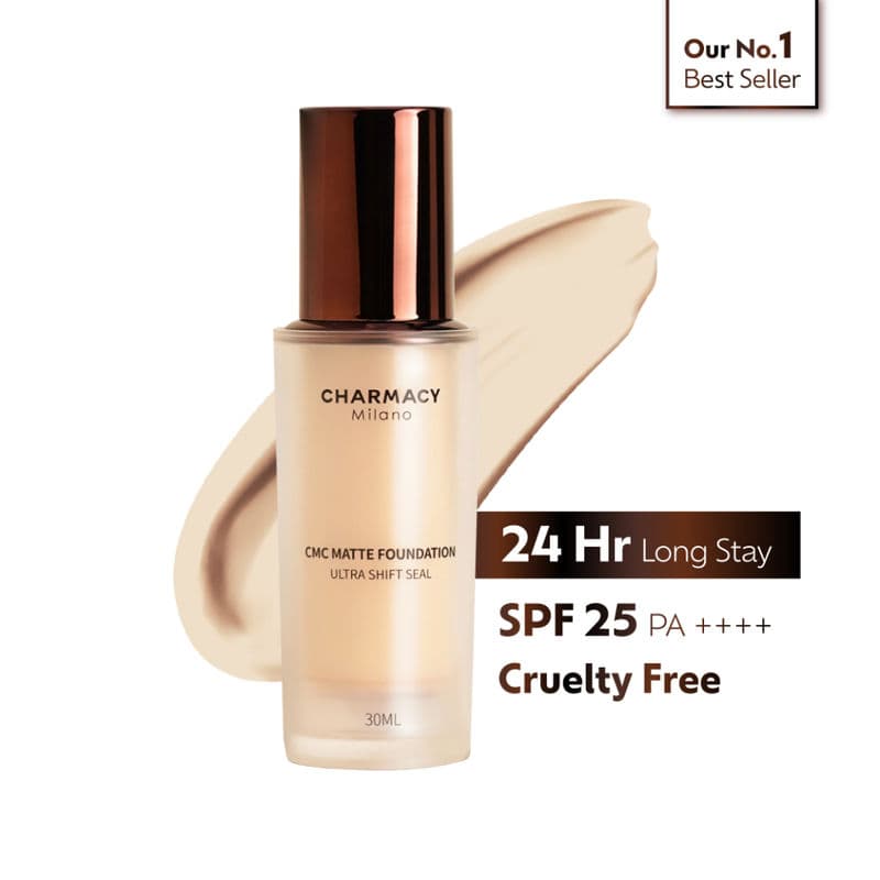Charmacy Milano Matte Foundation - 02 - 24Hr, SPF25, Waterproof, Full Coverage, Lightweight, HD Finish