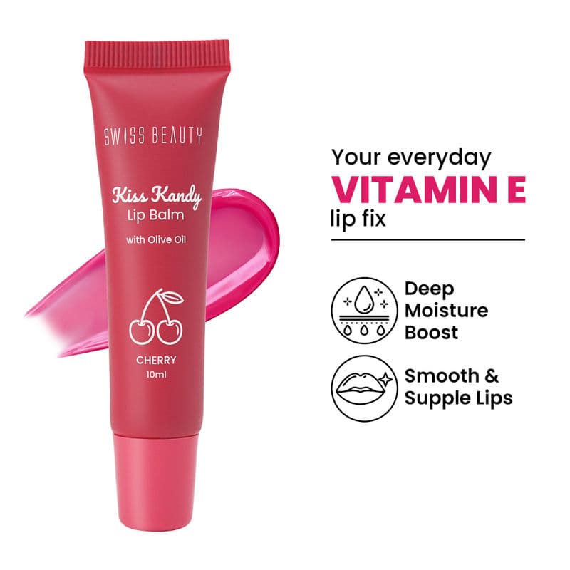 Swiss Beauty Kiss Kandy Tinted Lip Balm, Non-Sticky with Olive Oil & Vitamin E- 03 Cherry