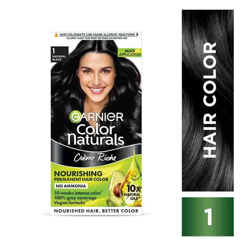 Garnier Hair Colouring Creme,Long-lasting,Smoothness & Shine,Color Naturals, Shade: 1 Natural Black