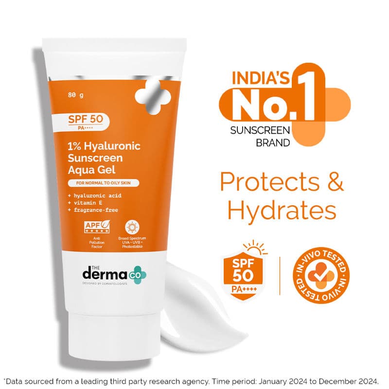 The Derma Co 1% Hyaluronic Sunscreen SPF 50 PA++++ Aqua Gel For Normal To Oily... - In-Vivo tested