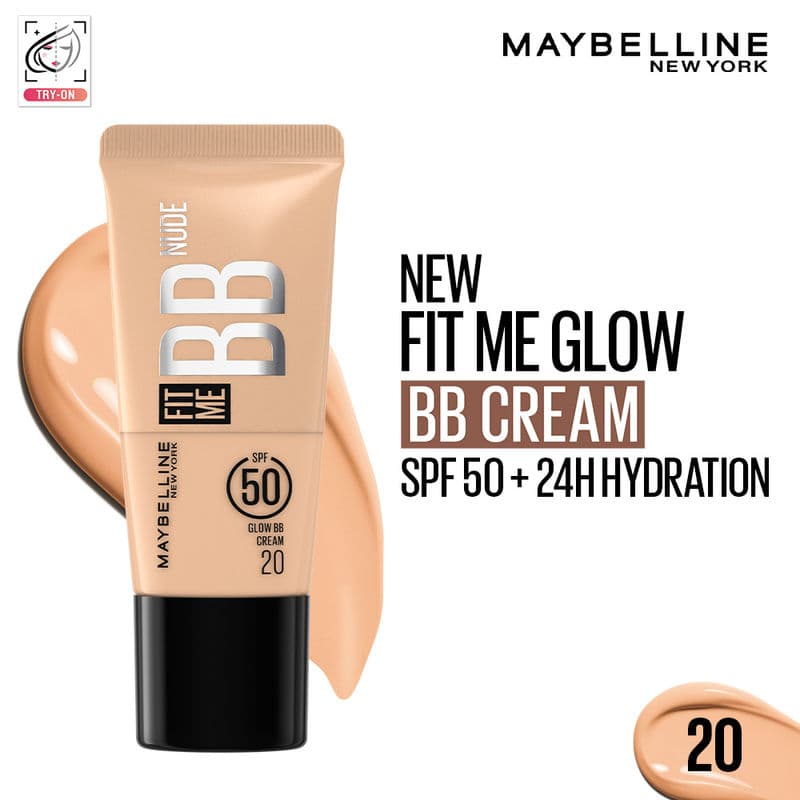 Maybelline New York Fit Me Glow BB Skin Tint, SPF 50, Niacinamide, Normal to Dry Skin - Shade 20