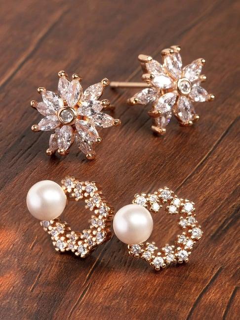 Zaveri Pearls Combo of 2 Rose Gold Cubic Zirconia Brass Stud Earrings-ZPFK10217