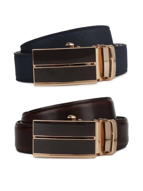 Louis Philippe Men 100% Italian Leather Dual Tone Zinc Alloy Buckle Formal Auto Lock Belt