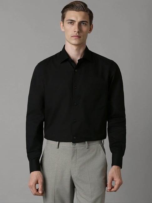 Louis Philippe Mens Black Easy to Iron Wrinkle Free Cotton Regular fit Formal Shirt
