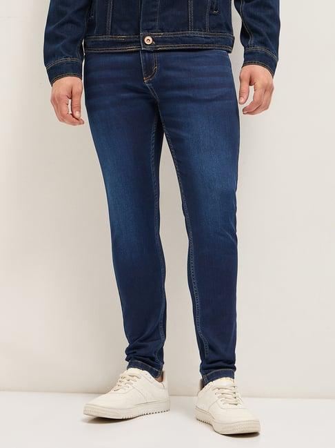 The Bear House Blue Cotton Skinny Fit Solid Jeans