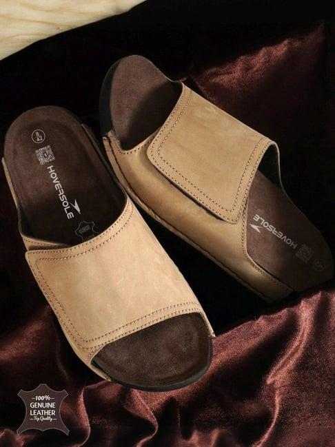 Hoversole Men's Hazel Nut Driftas Leather Slide Sandals