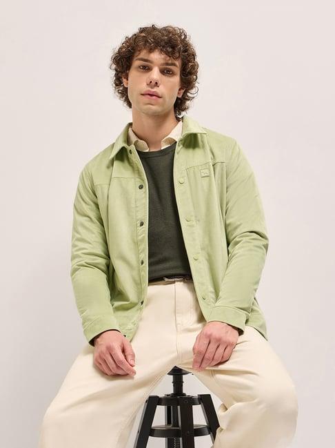 The Bear House Light Green Polyester Regular Fit Textured Casual Jacket