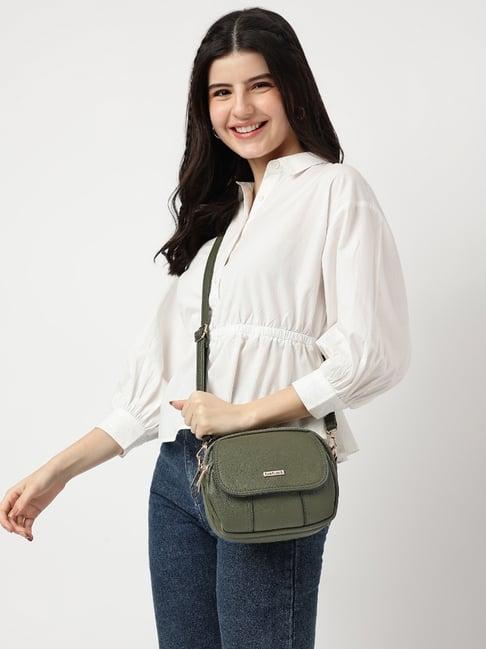 Fastrack MTO MTS Green Textured Medium Sling Handbag