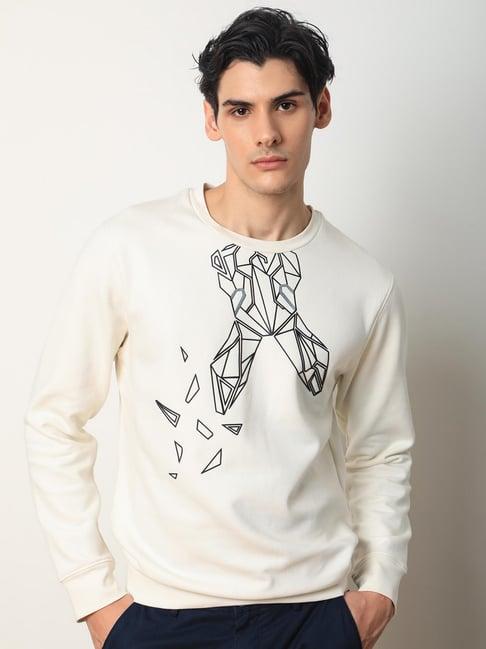 Rare Rabbit Off White Regular Fit Graphic Sweatshirt