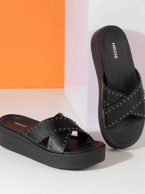 Mochi Women's Black Cross Strap Sandals