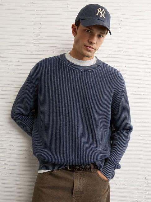American Eagle Navy Cotton Regular Fit Sweater