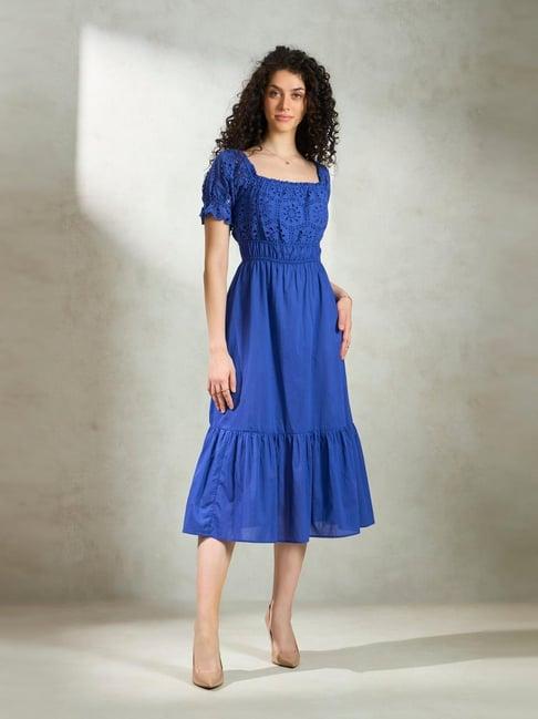 VIRGIO Women Pure Cotton Schiffli Dress