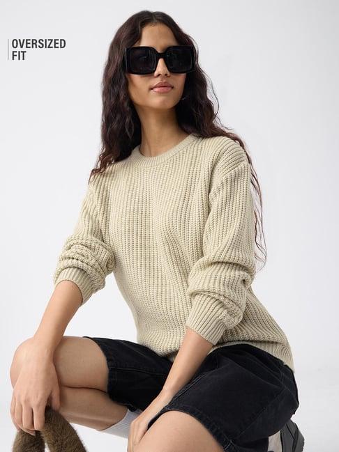 The Souled Store Knitted Sandstone Women Oversized Sweater