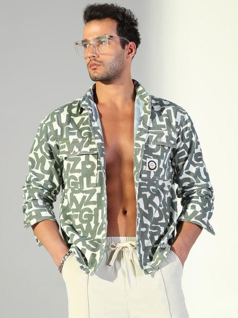 SHOWOFFFF Grey Cotton Regular Fit Graphic Shacket