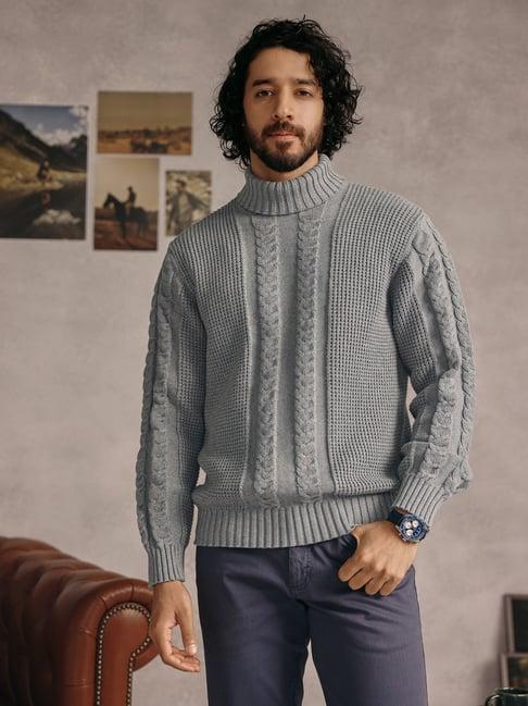 Andamen Light Grey Cotton Woven Design Sweater