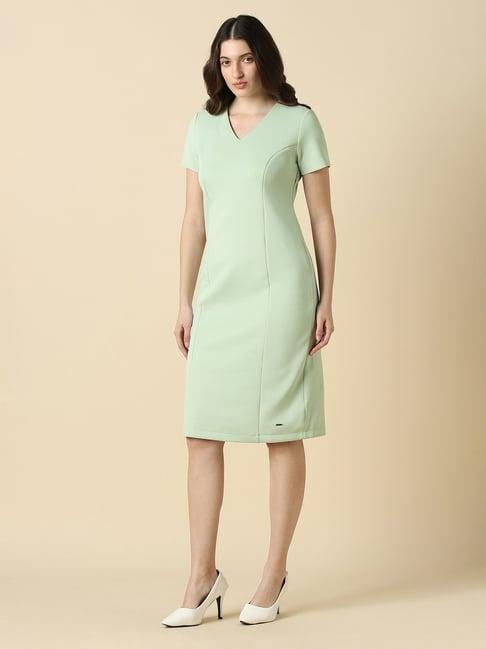 Allen Solly Green Solid Short Sleeves Dress
