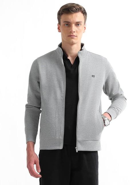 Arrow Sport Grey Cotton Solid Sweatshirt