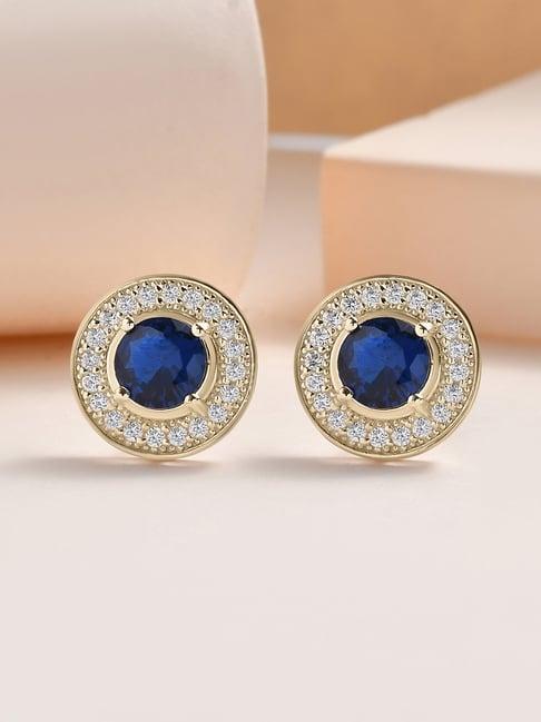 Ornate Jewels 925 Silver Yellow Gold Blue Sapphire Sparkle Stud Earrings for Women & Girls